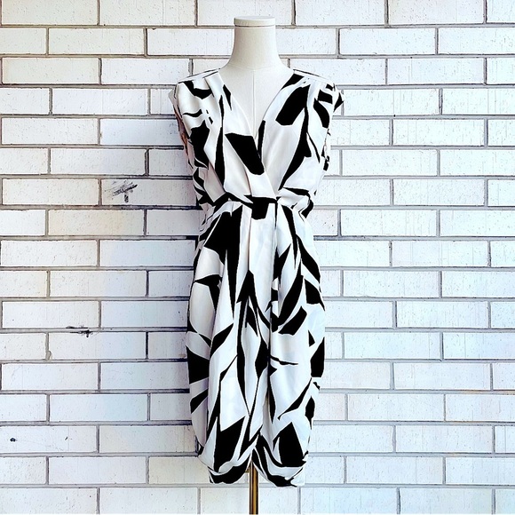 Express Sleeveless Abstract Print Draped Mini Sheath Midi Dress V-Neck Wrap Top - Picture 7 of 16